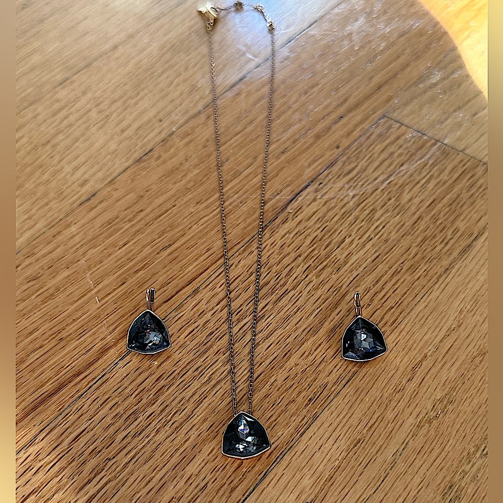 Swarovski Crystal- Trilliant cut Onyx black Crystal necklace, rose gold plated